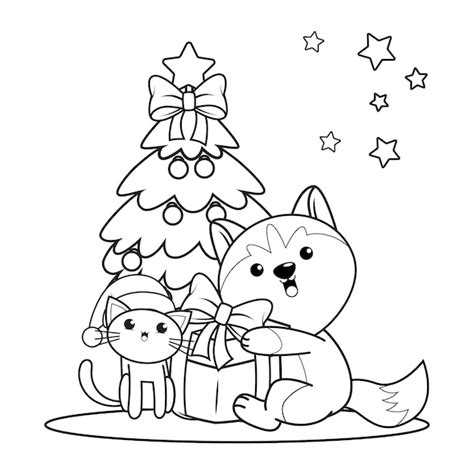 Christmas coloring book with cute husky14 | Premium Vector