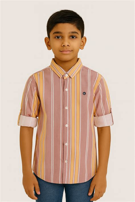 Peach & Yellow Striped Cotton Shirt for Boys – Inayah Fashion