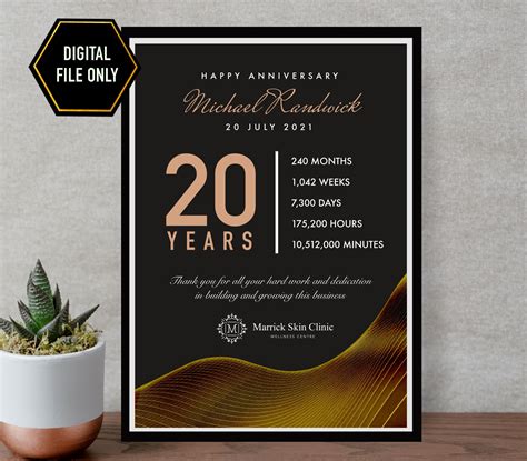 20th Work Anniversary Print 20 Year Employee Gift Work - Etsy UK