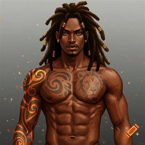Anime-style portrait of a muscular Black man with dreadlocks, gold hair ...