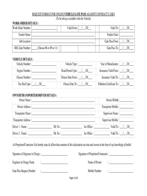 Fillable Online REQUEST FORMAT FOR ONLINE VEHICLE GATE PASS ... Fax ...