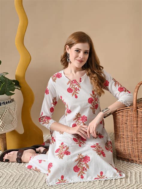 Women Floral Printed Pure Cotton Kurta with Trousers – BKApparels