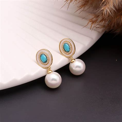 Turquoise & Pearl Oval Drops – Mahttab