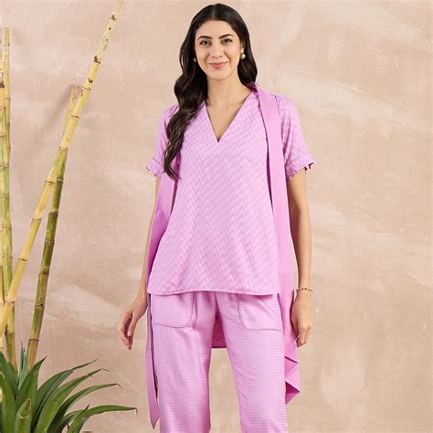 Purple Herringbone High-Low Top with Belt – First Resort by Ramola Bachchan