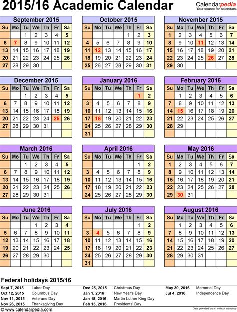 Academic Calendars 2015/2016 - Free Printable PDF templates