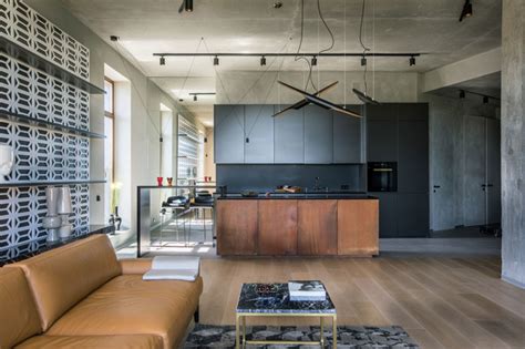 Concrete, Metal & Leather Accent This Flat's Industrial Bones