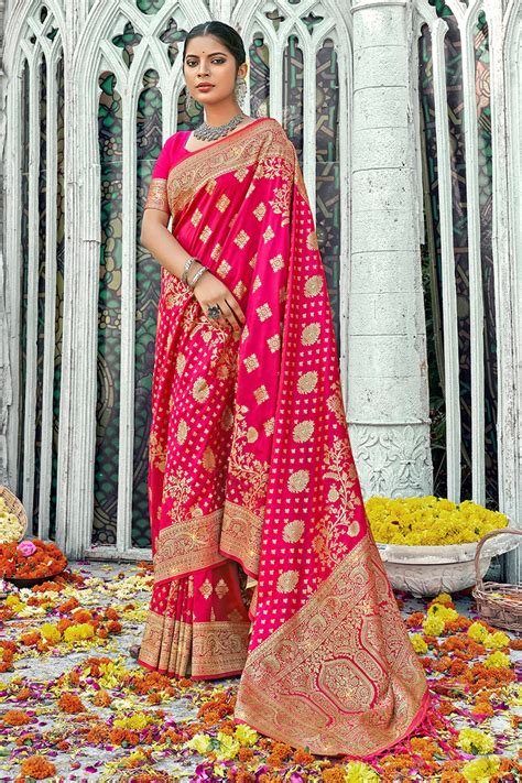Buy Hot Pink Banarasi Silk Saree 35160 Online | Karagiri