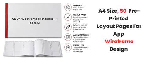 UI/UX Wireframe Sketchbook, A4 Size, 50 Pre-printed Layout Pages for ...