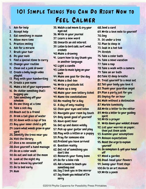 100 Coping Skills Printable - Printable Sight Words List
