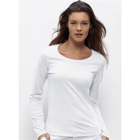 Womens Organic Cotton Scoop Neck Long Sleeve T-shirt - Natural ...