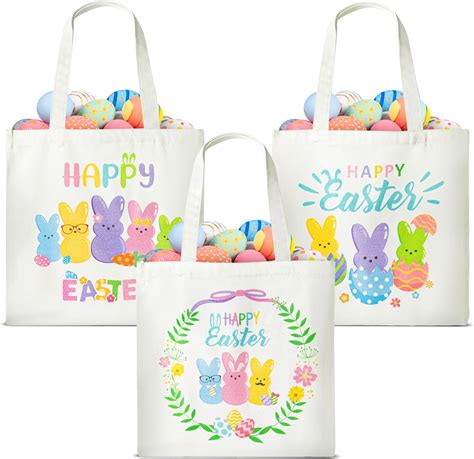 Amazon.com: Zainpe 3Pcs Easter Gift Canvas Bags Egg Bunny Tote Treat ...