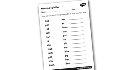 Syllables Worksheet – Match the Syllables – KS1 Resource