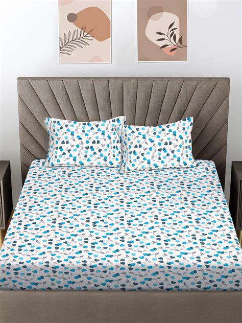 Buy FABINALIV Blue Floral 300 Tc 100% Cotton King Size Double Bedsheet ...