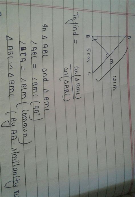 In triangle ABC, angleB is 90,BM is perpendicular on AC, BC=5 and AC=12 ...