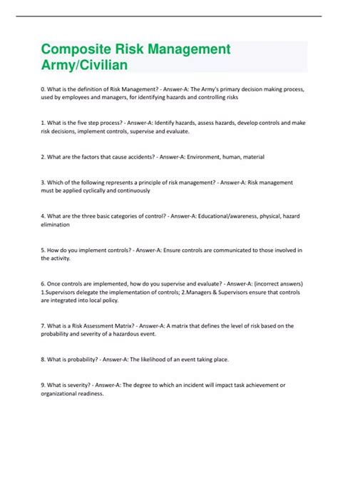 Composite Risk Management Army/Civilian Questions And Answers 2024 ...