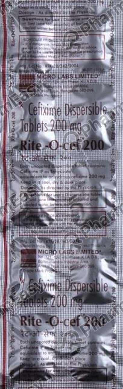 Rite O Cef 200 MG Tablet (10): Uses, Side Effects, Price & Dosage ...