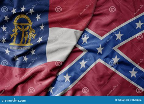 Big Waving Colorful Confederate Jack Flag and Flag of Georgia State Stock Illustration ...