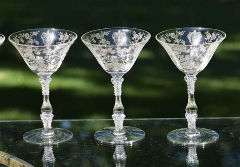 Vintage Etched Cocktail ~ Martini Glasses, Set of 4, Cambridge, Rose ...