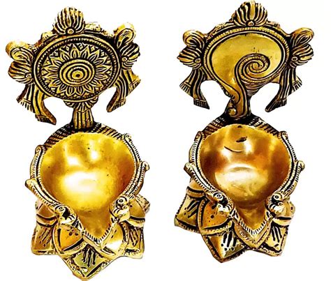 Brass Shankh Chakra Diya with Lotus Base – ICKREATE