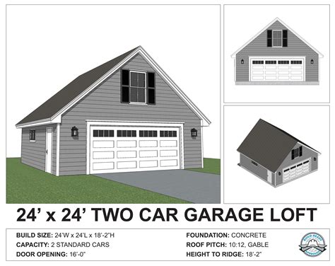 Detached 24'x24' Two Car Garage Loft Custom Plans - Blueprint Digital ...