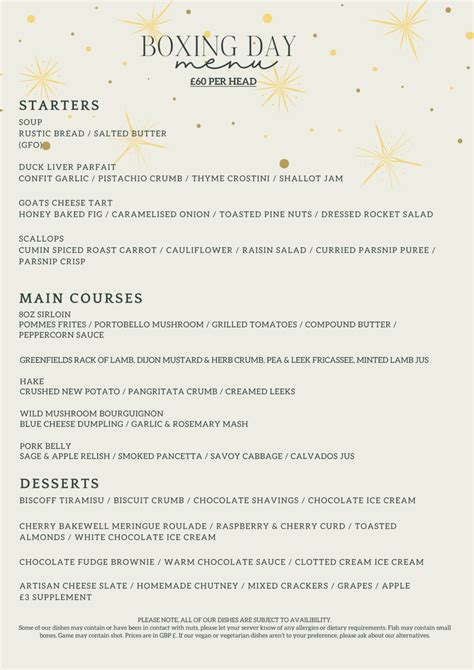 Boxing Day Menu 的图像结果