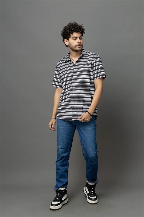 Go Devil Black & White Striped Shirt for Men