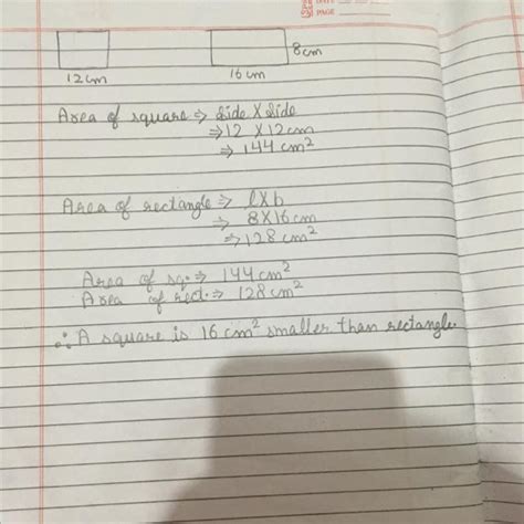 which of the following has a smaller are and by how much?(A)a square of ...
