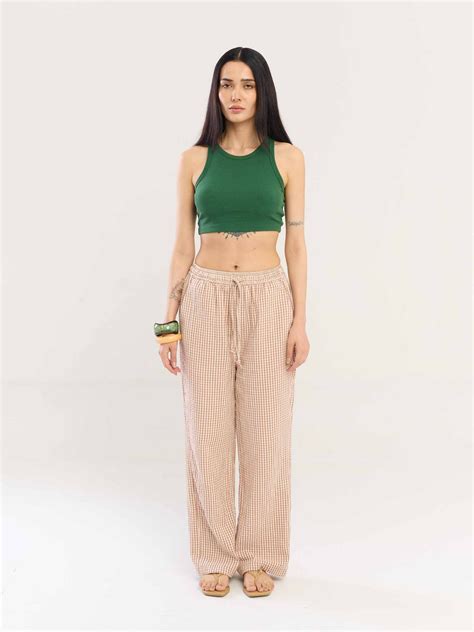 Buy Brown Gingham Gauze Pull-on Pants Online at Best Price | 5Feet11