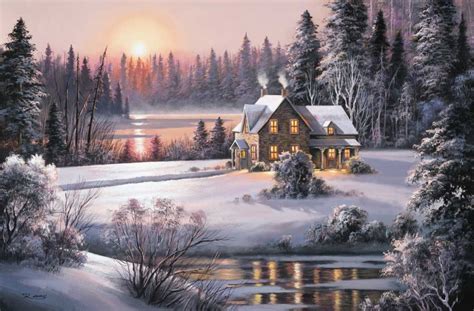 Framed Wall Art Painting Titled: Winter Sunset, by Raos, Dubravko ...