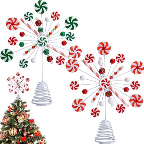 RunNico 2PCS Candy Snowflake Tree Topper - Candy Cane Christmas Tree ...