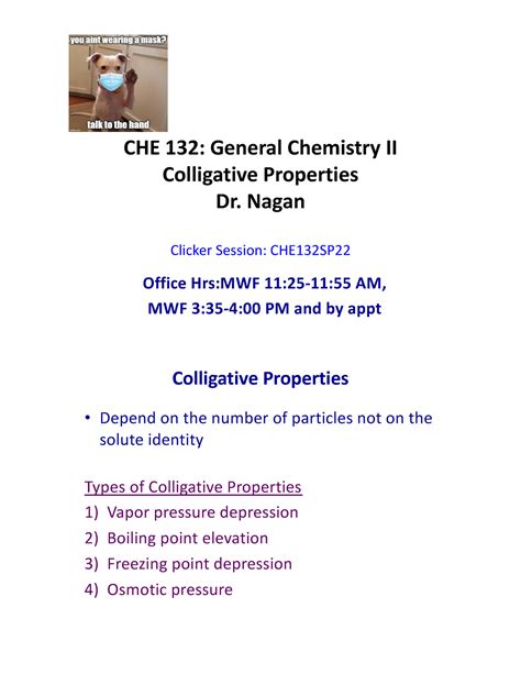 Lecture 3 - CHE 132: General Chemistry II Colligative Properties Dr ...