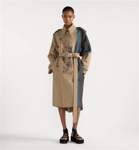 Trench Coat Beige Cotton Gabardine with Multicolor Dior Pine Tree Motif ...