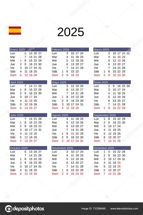 Calendar Year 2025 Spanish Language Spain Public Holidays Stock Vector ...
