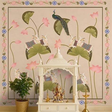 Pichwai Floral Cow Wallpaper, Beige | Life n Colors