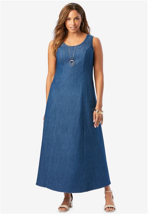 Fashionable Denim Maxi Dress, Medium Stonewash | Roaman's