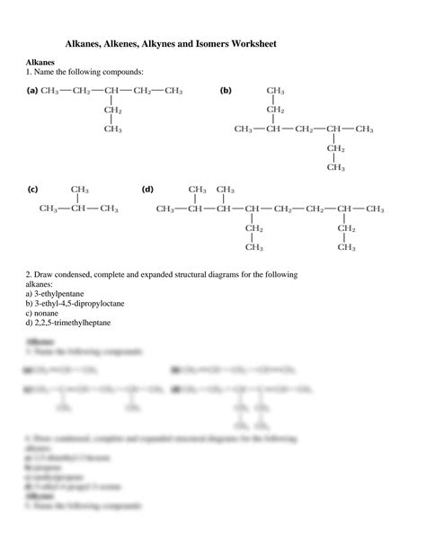 SOLUTION: Alkanes alkenes alkynes and isomers worksheet - Studypool