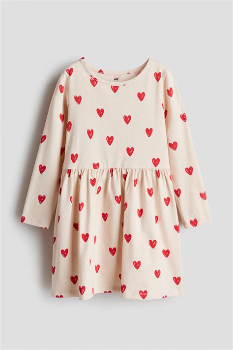 Printed cotton dress - Beige/Hearts - Kids | H&M IN