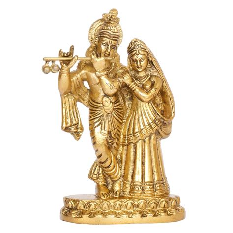 Kartique Brass Radha Krishna Idol for Home Decor in Gold Color Height 6 ...
