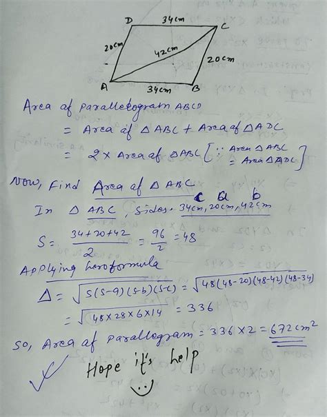 The adjacent sides of a parallelogram ABCD measure 34cm and 20cm ,and ...