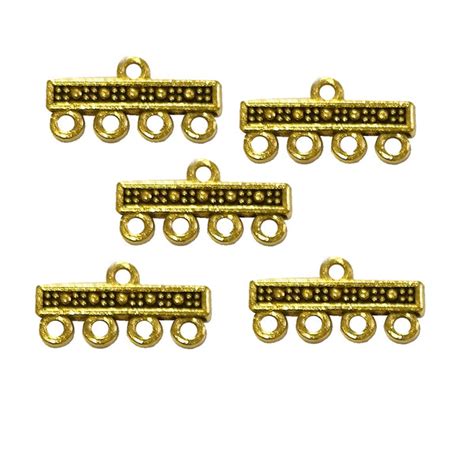 10 Pcs Lot, 4 four hole link connector spacer ball gold antique finish ...
