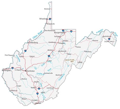 Map of West Virginia - Cities and Roads - GIS Geography