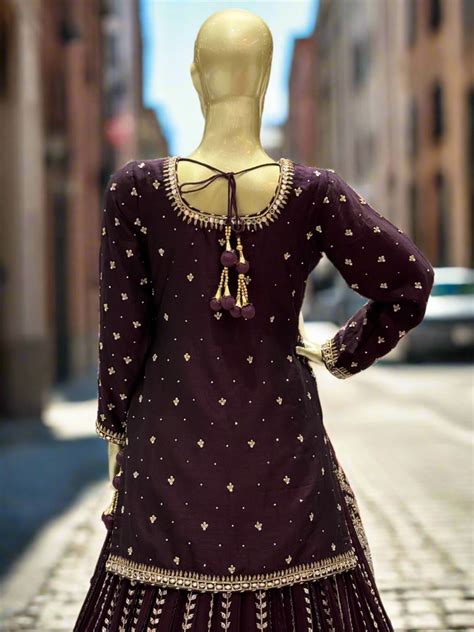 Deep Plum Embroidered Readymade Lehenga – Chhabra 555