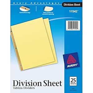 Avery Division Sheet Dividers, 25-Divider Set (11542) : Amazon.in ...