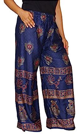 Buy Rang Rangeeli Palazzo for Women, Rayon Plazzo/Block Print (Navy ...
