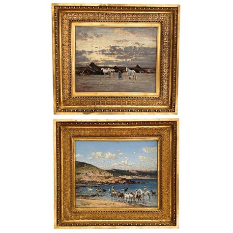 Victor Huguet - Pair of 19th Century Orientalist Realist Oil Paintings on Board For Sale at 1stDibs