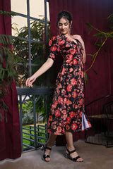 Black Multicoloured Floral Print Velvet Dress – thesaffronsaga