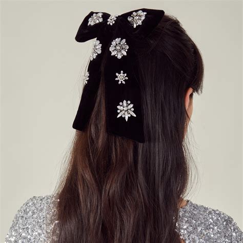 Black Gem Encrusted Bow Hair Clip - Accessorize India