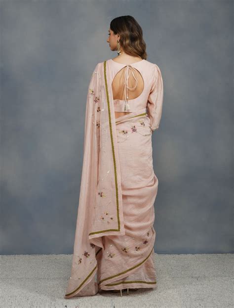 Buy - Devyani Mehrotra clay rose baroque jardin sari | Elan Store