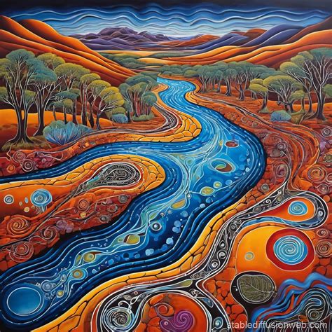 Vibrant River with Aboriginal Art | Stable Diffusion Online