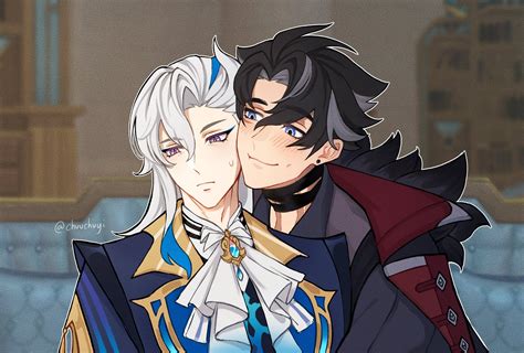 neuvillette and wriothesley (genshin impact) drawn by lin_(chuuchuyi ...